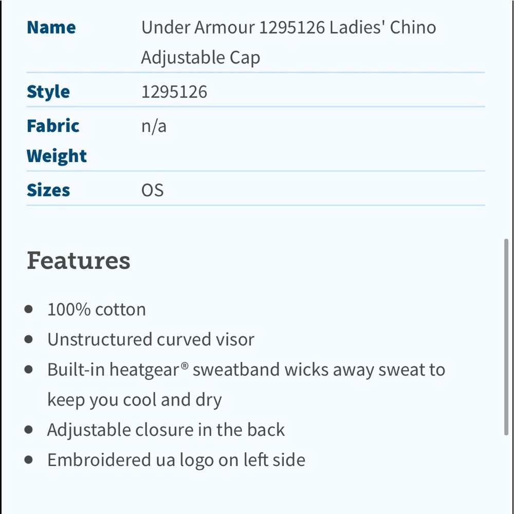 NEW Under Armour Women’s White Chino Hat 1295126 - Picture 9 of 9